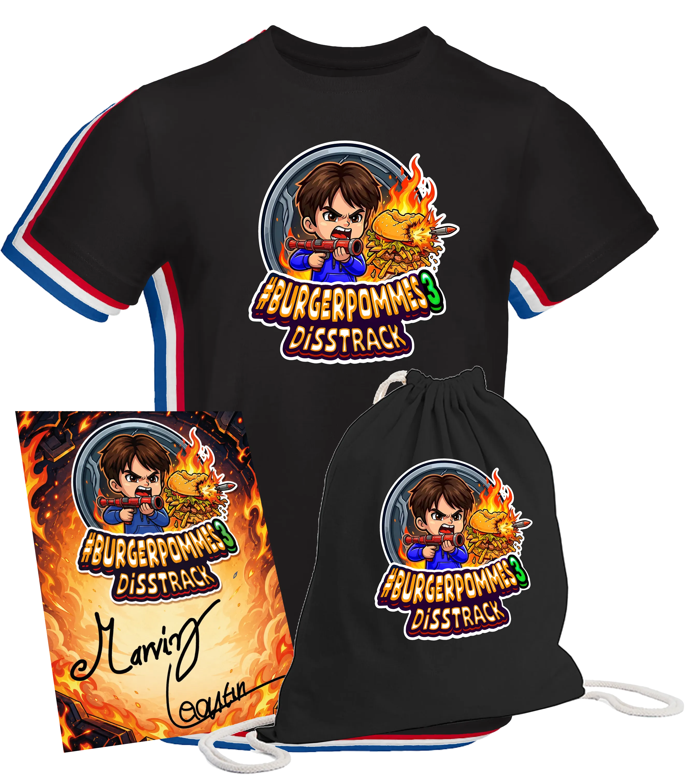 MarvinVlogt x Leontin - #BURGERPOMMES 3 Disstrack - T-Shirt, Turnbeutel & Autogrammkarte