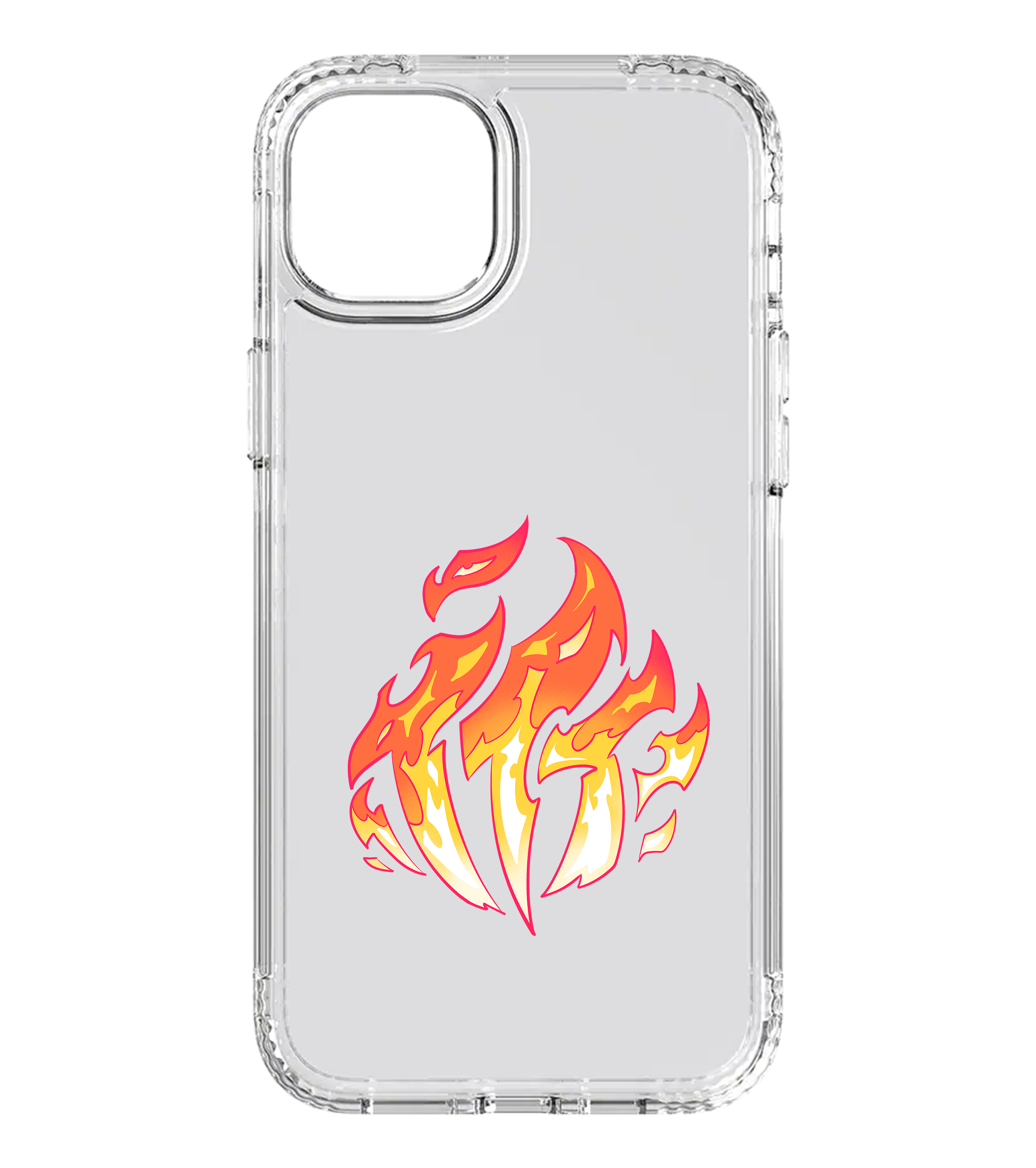 Transparente Handyhülle mit flammendem Drachen-Design in Rot-Gelb – stylischer Schutz für dein Smartphone mit Gaming-Vibes.