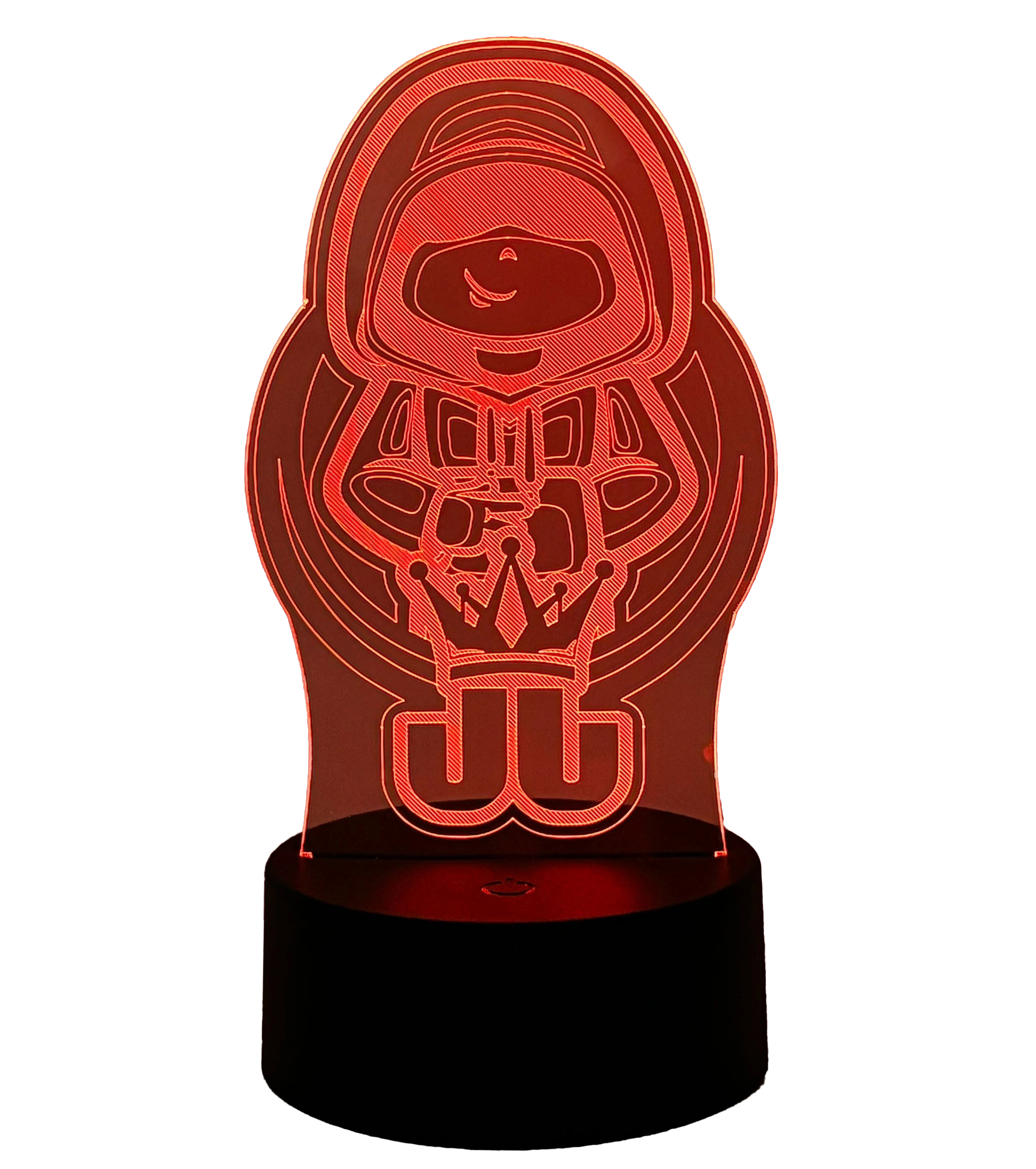 Jo Jonas LED-Lampe mit kräftigem roten Licht und detailreichem Gaming-Motiv – auffällige Fanbeleuchtung für Gaming-Setups und Sammlerregale.