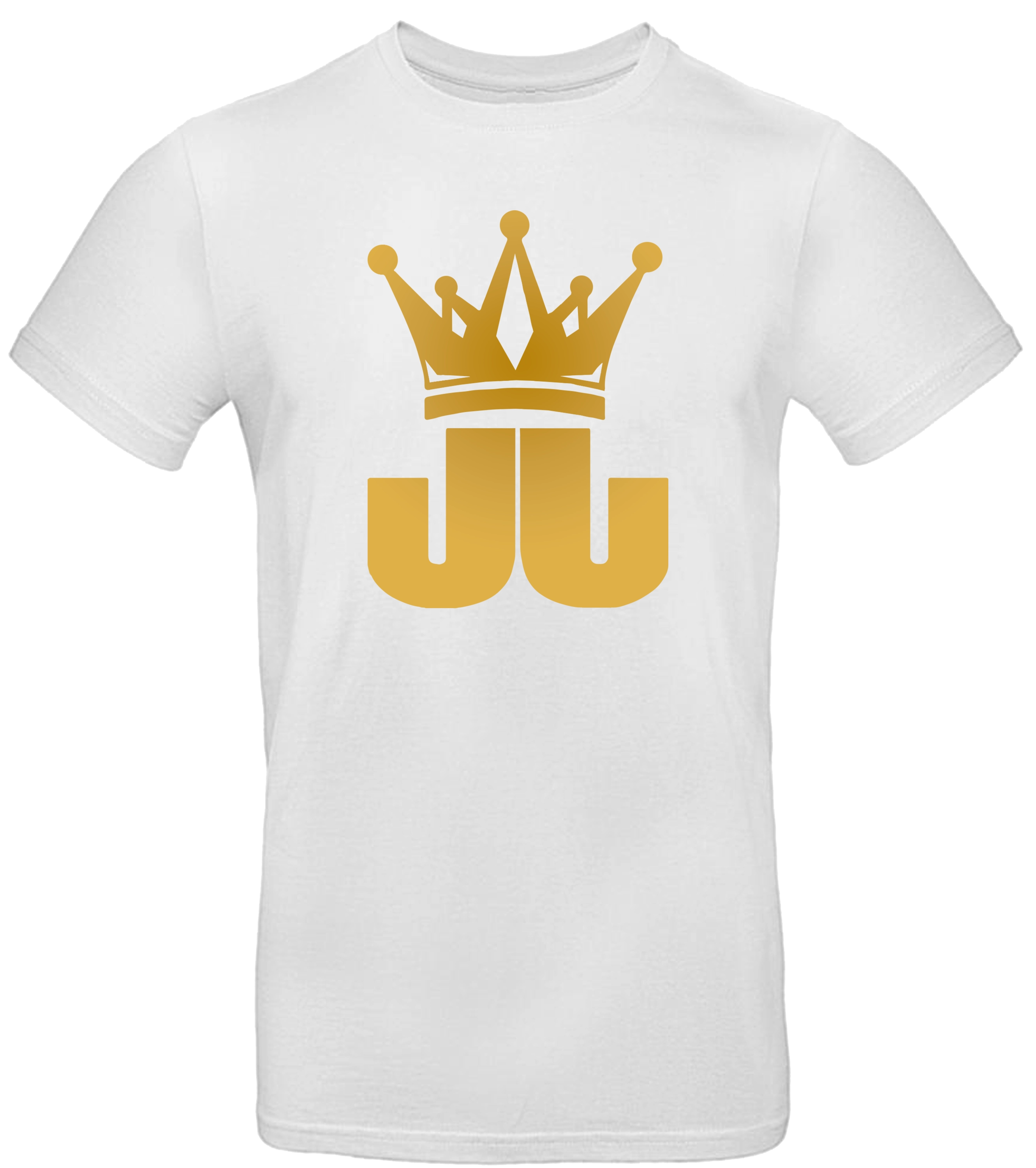 Weißes T-Shirt mit goldener JJ-Krone – schlichtes Jo Jonas Design für Fans mit Statement-Logo.