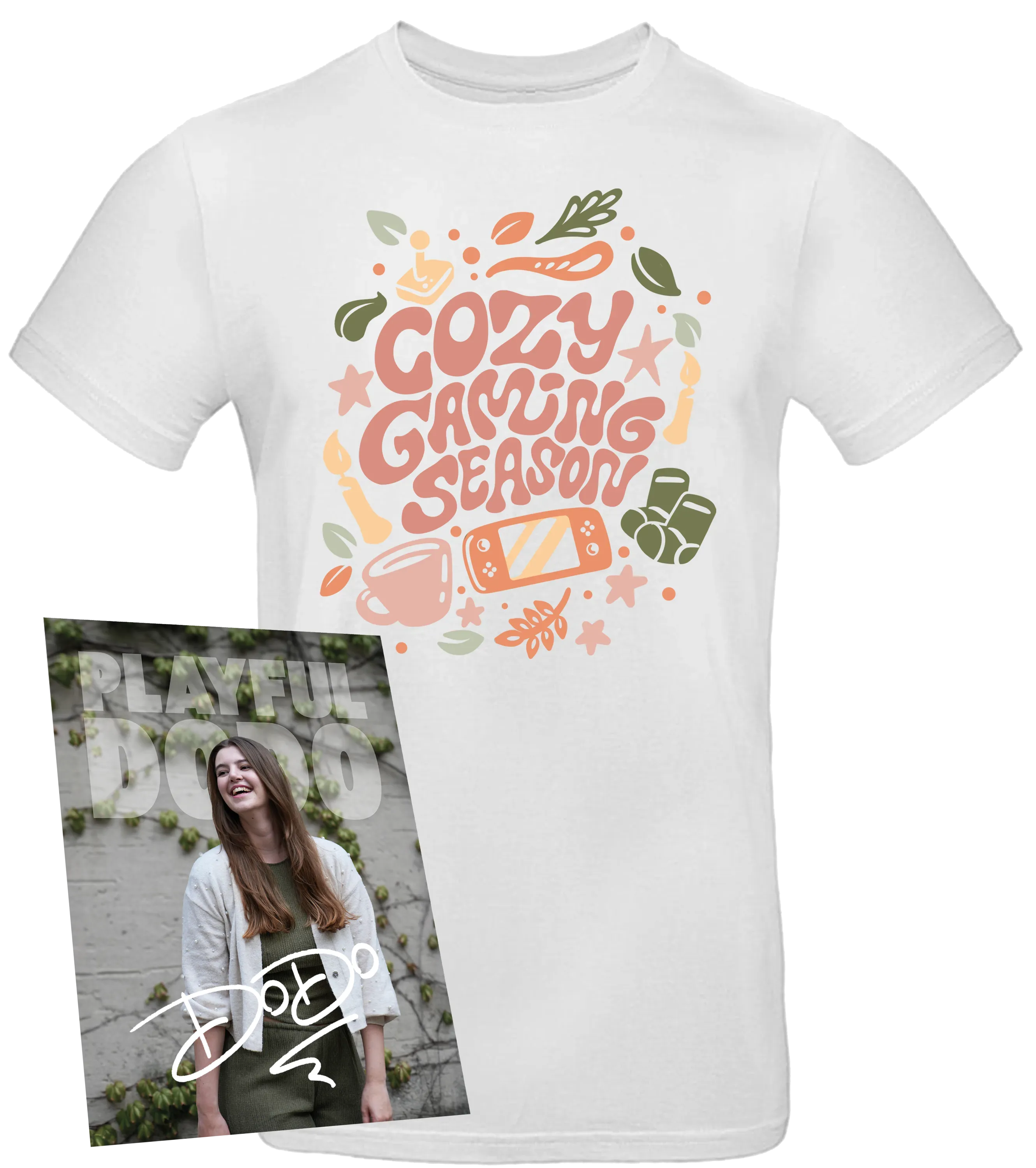 PlayfulDodo - T-Shirt + Autogrammkarte - Cozy Gaming Season - Weiß