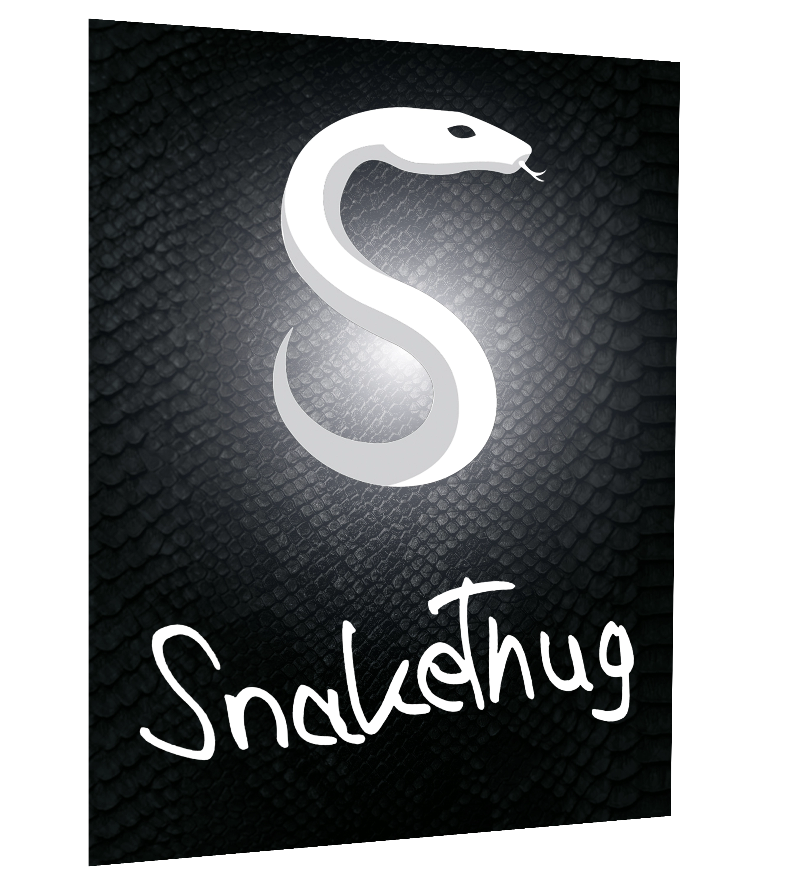 Autogrammkarte mit weißem SnakeThug-Schlangensymbol auf schwarzem Schuppenhintergrund und handschriftlichem Logo – stilvolles Fanmotiv für Sammler und Creator-Fans.