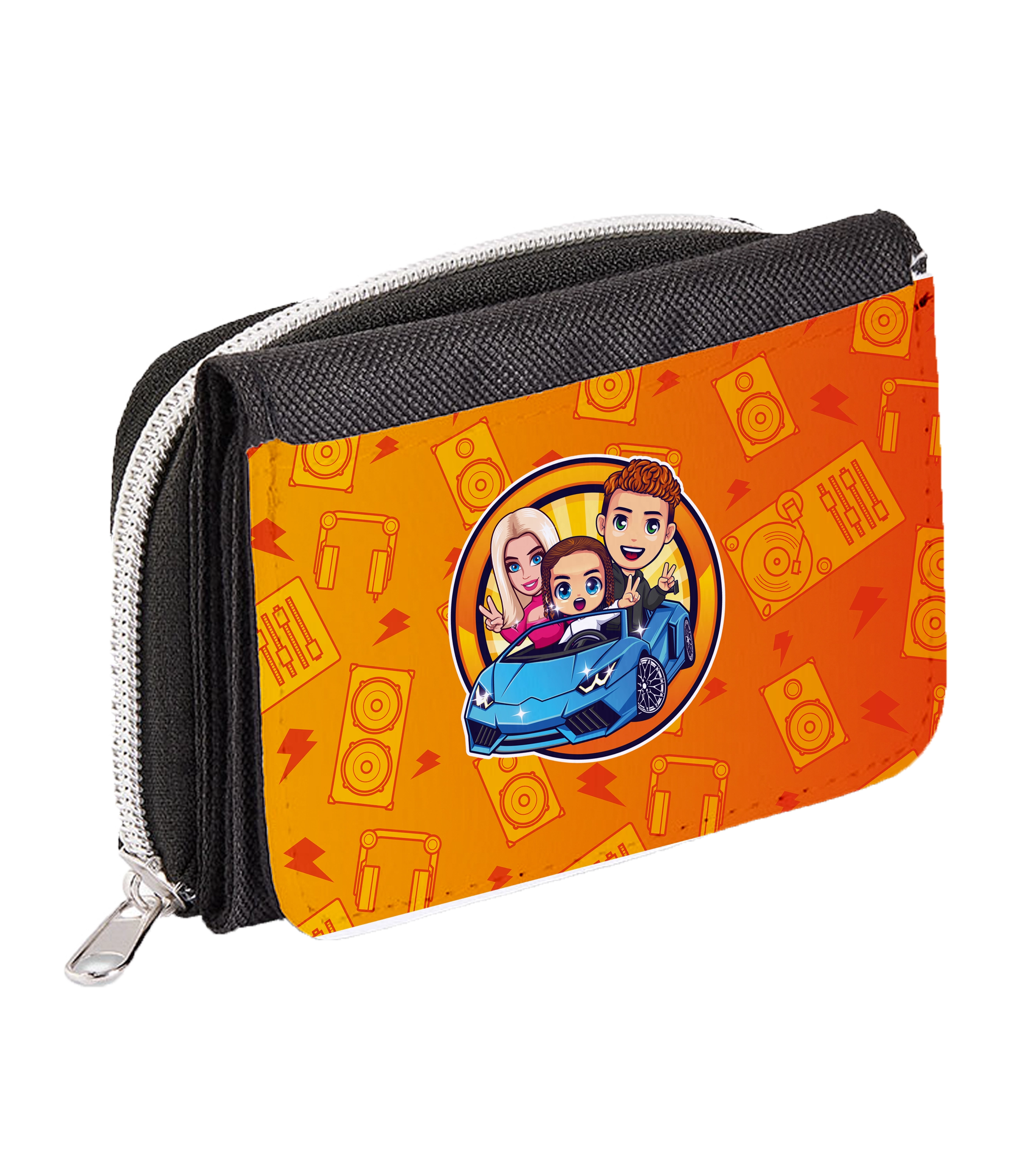 Detailansicht der Leontin Kinder-Geldboerse mit farbenfrohem Motiv und Reissverschluss; ideal fuer Alltag und Fans des YouTubers.