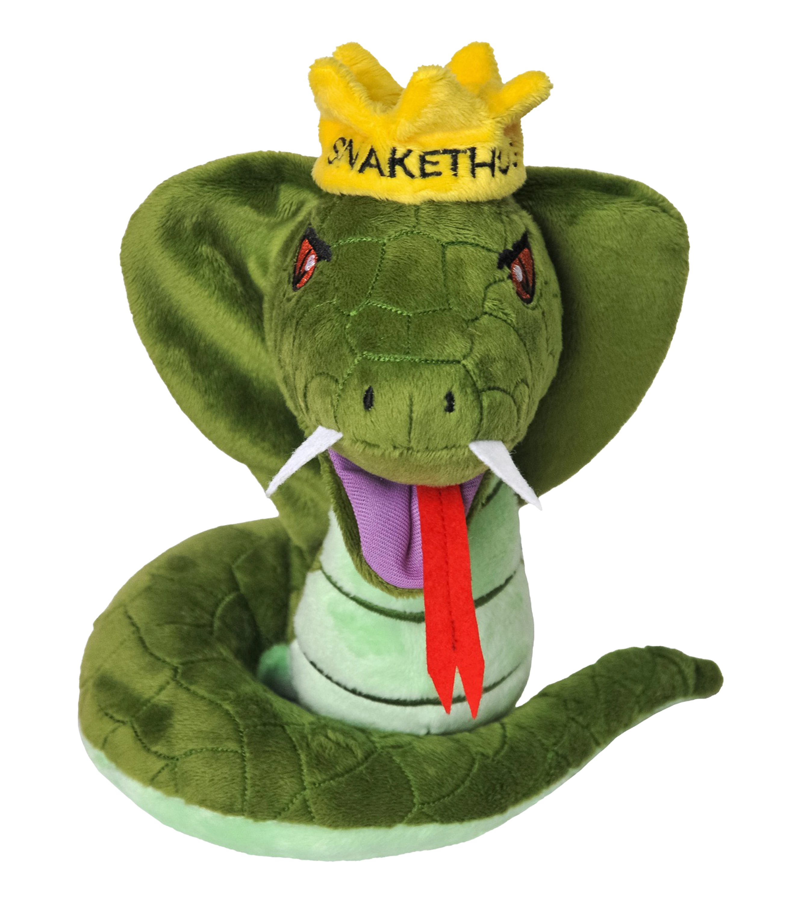 Grünes SnakeThug Plüschtier mit Krone in Frontansicht – detailreiche Kobra zum Kuscheln und Sammeln.