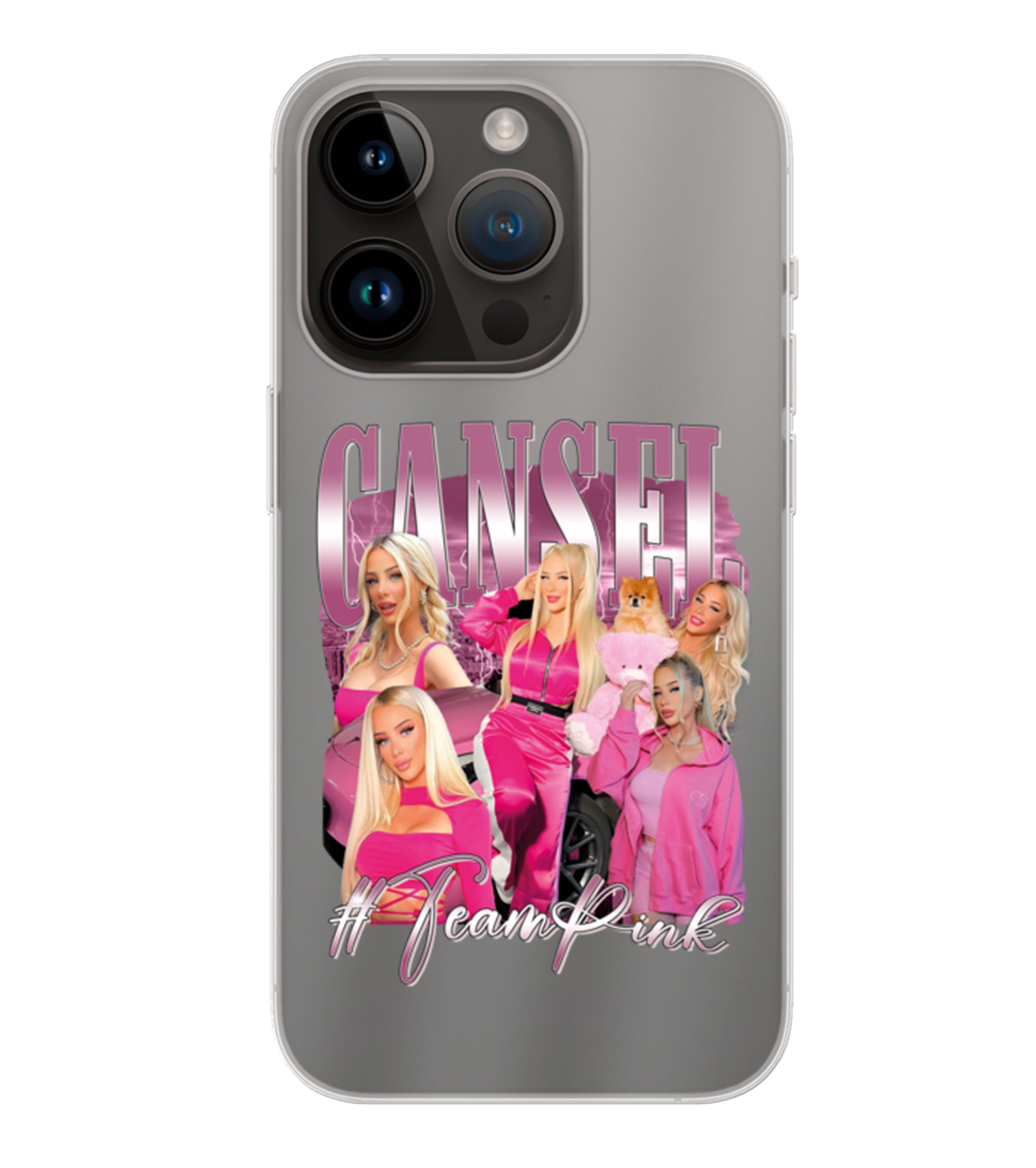 Handyhülle im TeamPink-Look mit markantem Canselguel-Logo – hochwertiges Smartphone-Case ohne Hintergrund für stilvollen Schutz und trendbewusste Nutzer.