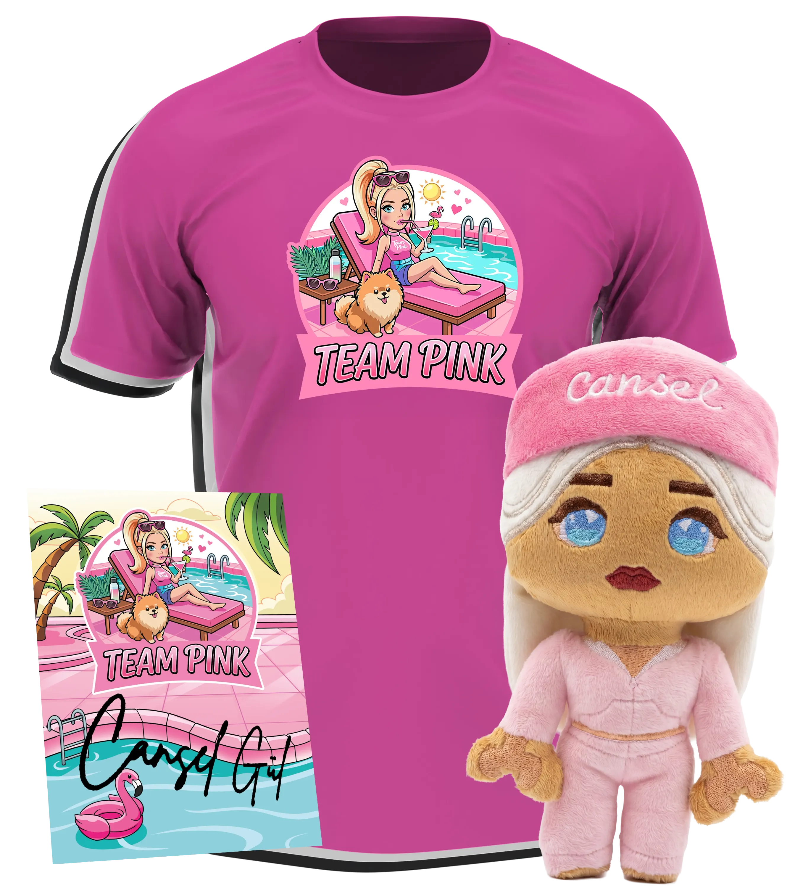 CanselGuel #TEAMPINK Sommer Bundle - T-Shirt + Plushie + Autogrammkarte