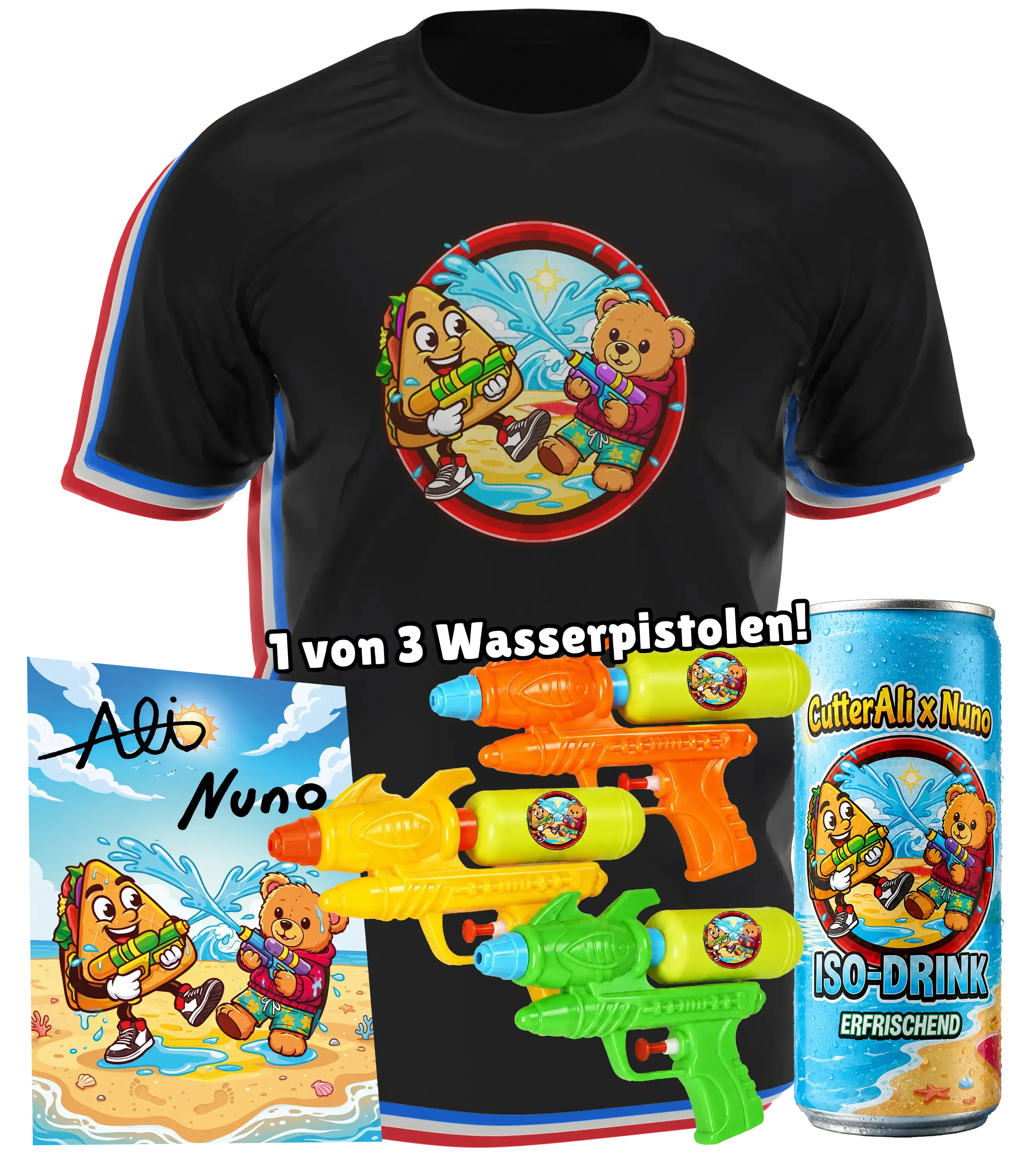 CutterAli x Nuno - Sommer Bundle - T-Shirt, Wasserpistole, Drink & Autogrammkarte