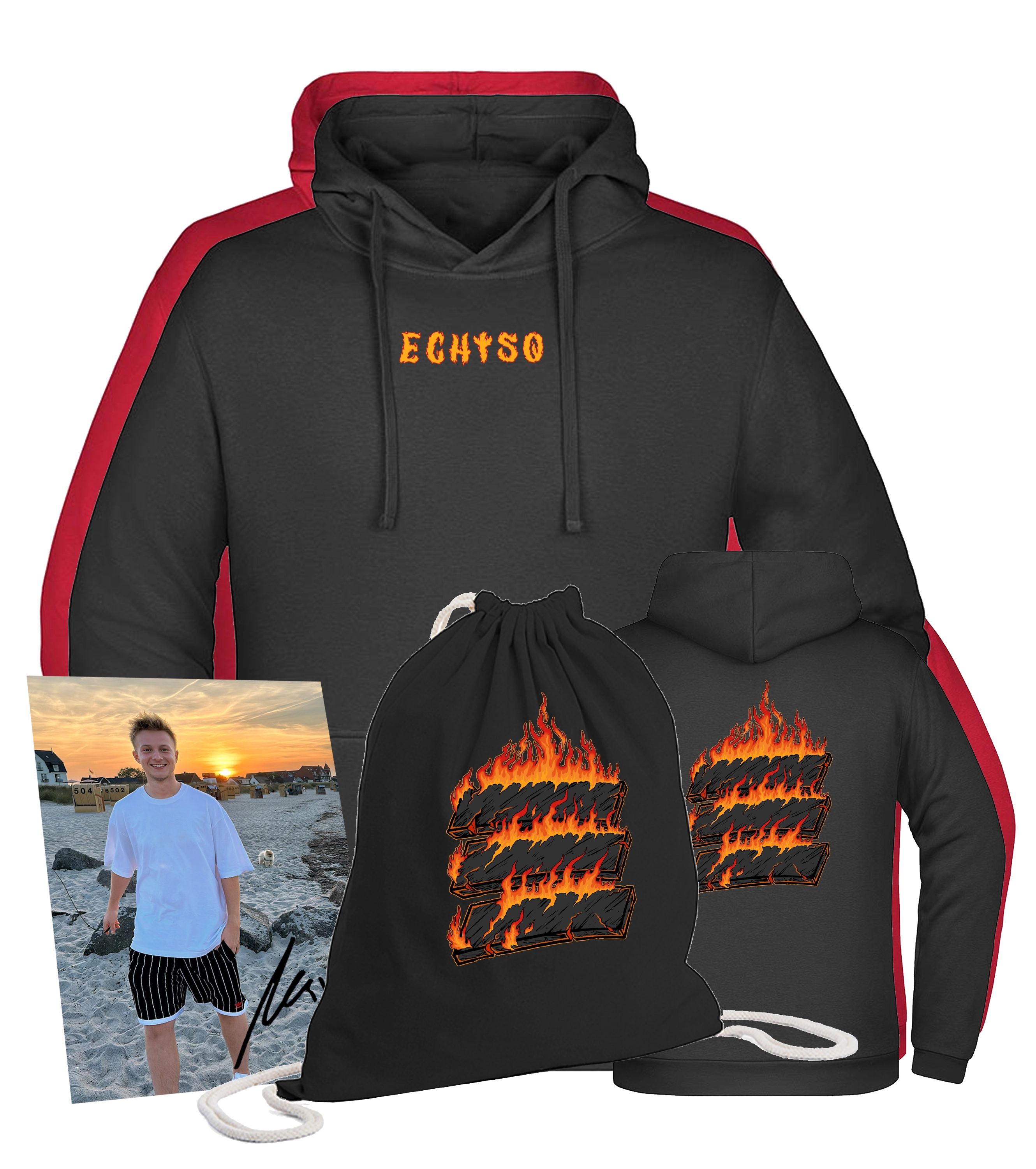 Echtso Bundle - Hoodie + Turnbeutel + handsignierte Autogrammkarte