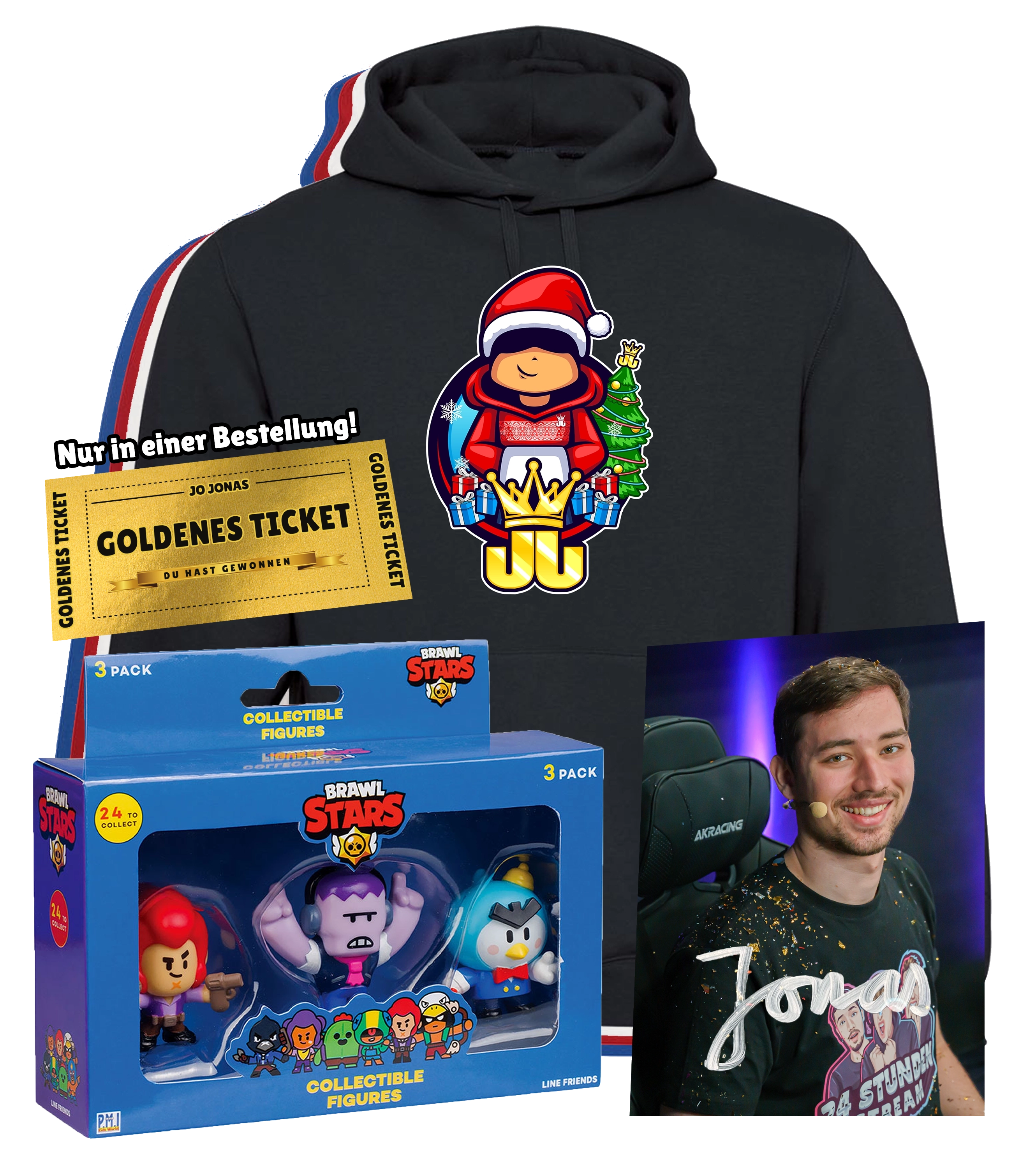 Jo Jonas "Weihnachten" Bundle - Hoodie + Brawl Stars Set + handsignierte Autogrammkarte