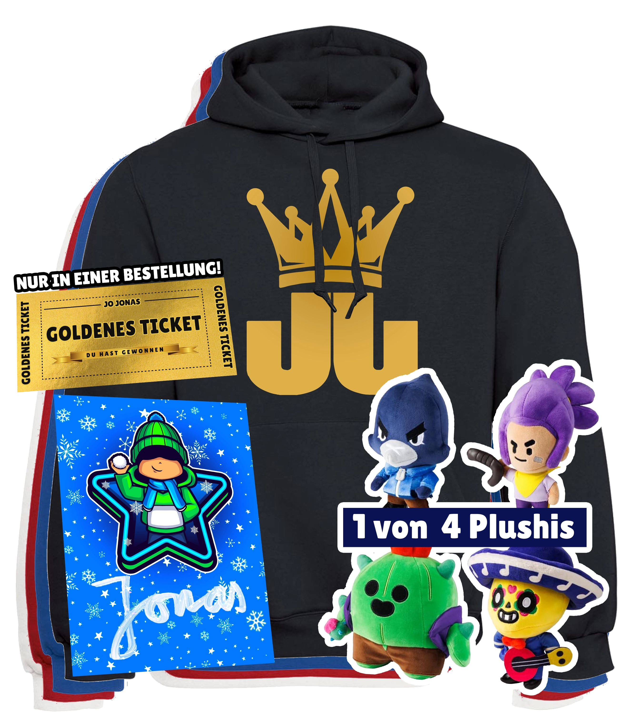 Jo Jonas Krone Bundle - Hoodie + Brawl Stars Plushi + handsignierte Autogrammkarte