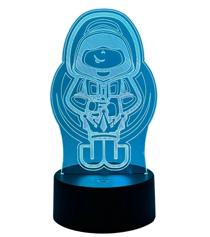 Leuchtende LED-Lampe mit Jo Jonas Gaming-Motiv in Blau – stylisches Deko-Accessoire für Fans und Gamer-Zimmer.

