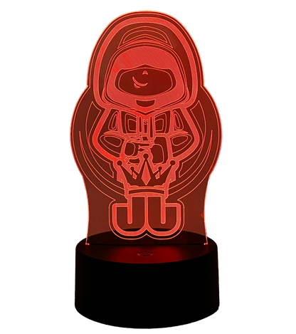 Jo Jonas LED-Lampe mit kräftigem roten Licht und detailreichem Gaming-Motiv – auffällige Fanbeleuchtung für Gaming-Setups und Sammlerregale.

