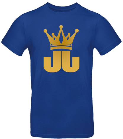 Blaues T-Shirt mit goldener JJ-Krone – stylishes Statement-Shirt aus der Jo Jonas Kollektion.

