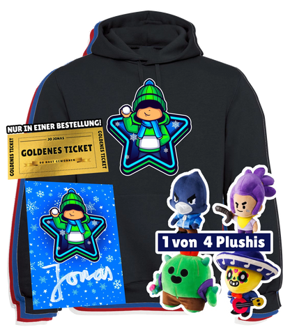 Jo Jonas Winter Bundle - Hoodie + Brawl Stars Plushi + handsignierte Autogrammkarte