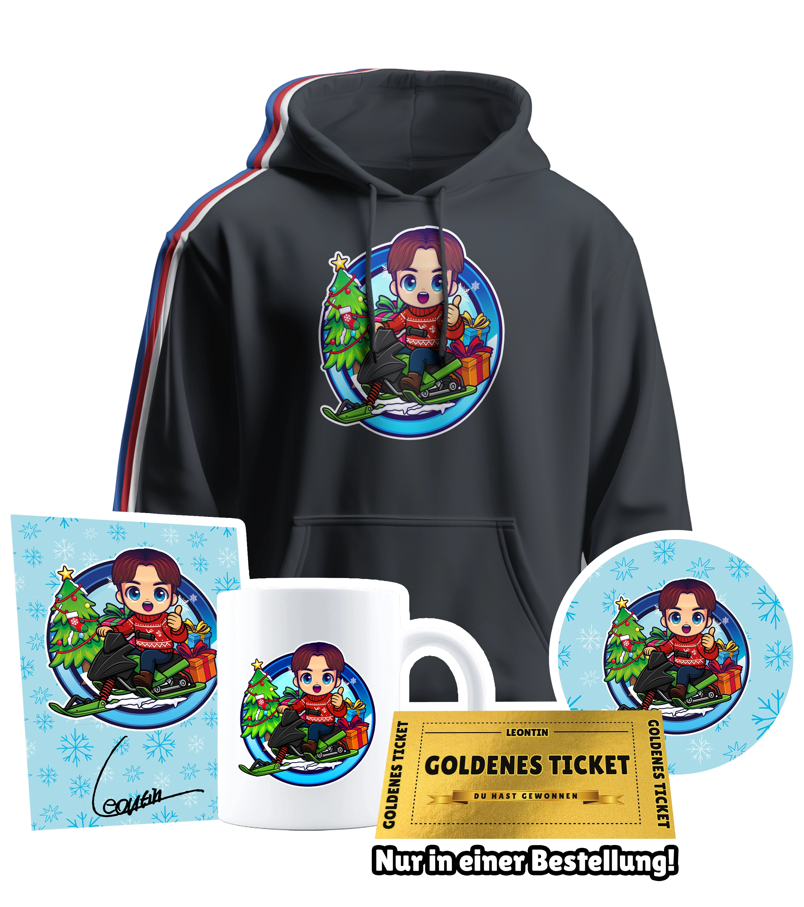 Leontin Weihnachts Bundle - Hoodie + Tasse + Sticker + Autogrammkarte