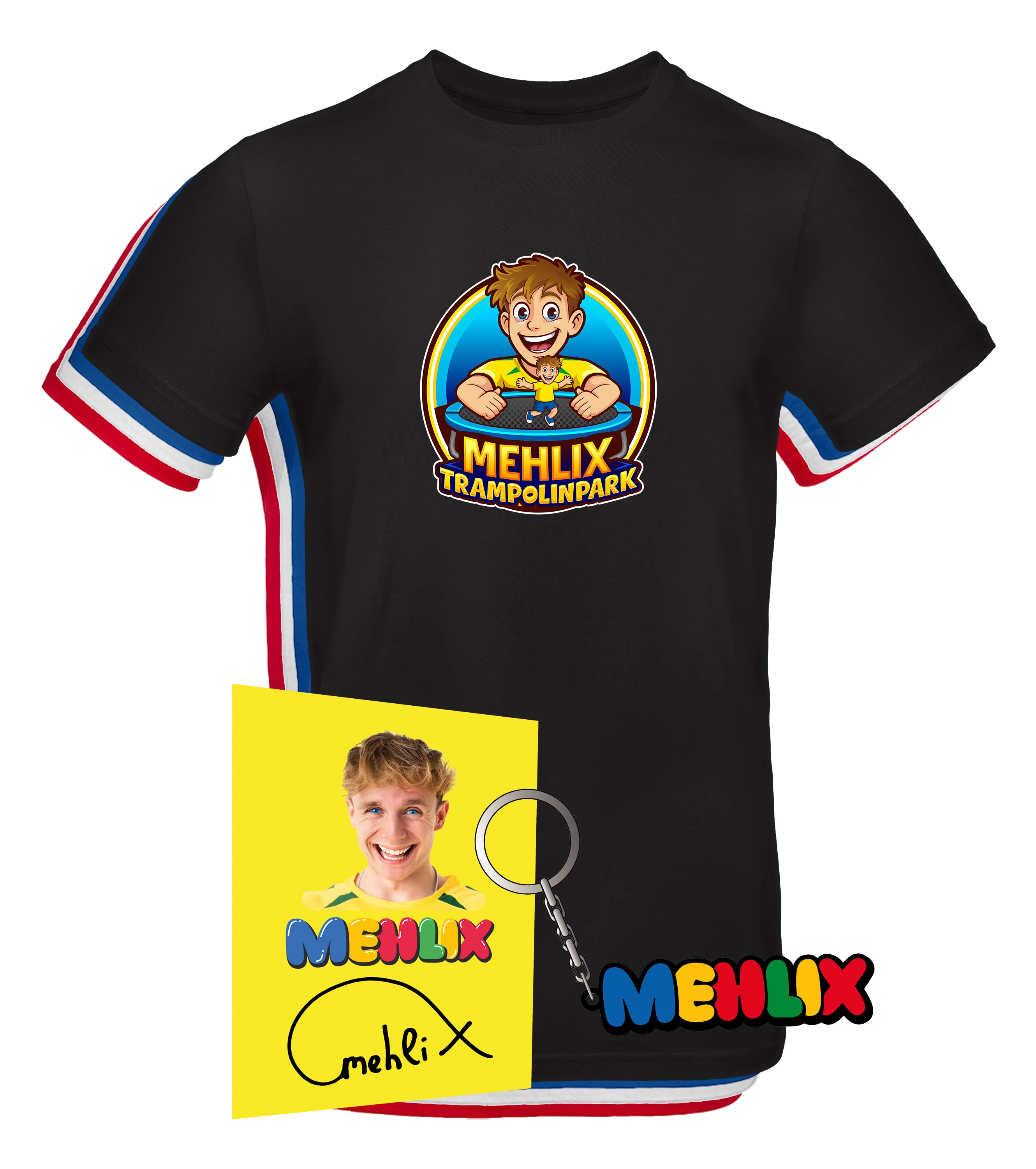 Mehlix Trampolinpark Bundle - T-Shirt + Schlüsselanhänger + Autogrammkarte