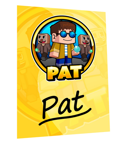 Signierte Autogrammkarte mit PAT-Motiv im pixeligen Minecraft-Stil auf gelbem Hintergrund – zeigt den Creator mit zwei Figuren und persönlicher Unterschrift. Perfekt für Fans und Sammler.








