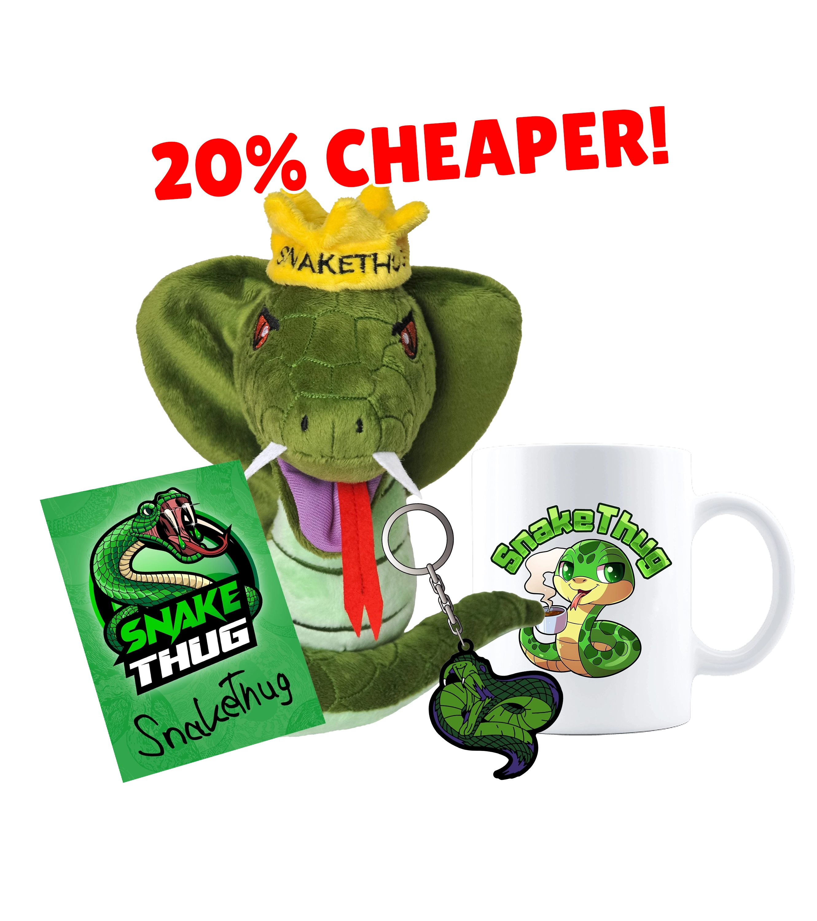 SnakeThug Sparbundle - Cobra Plüschtier + Tasse + Schlüsselanhänger + Autogrammkarte