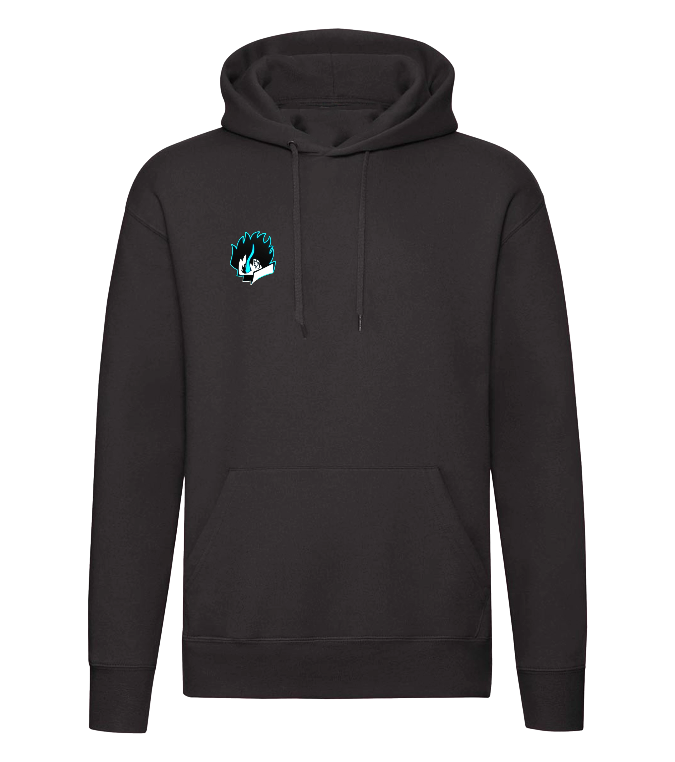 Sevel Hoodie in Schwarz mit minimalistischer Anime-Flammenstickerei auf der Brust – hochwertiger Unisex-Pullover für Gamer mit dezenter Frontgestaltung und urbanem Oversized-Fit.