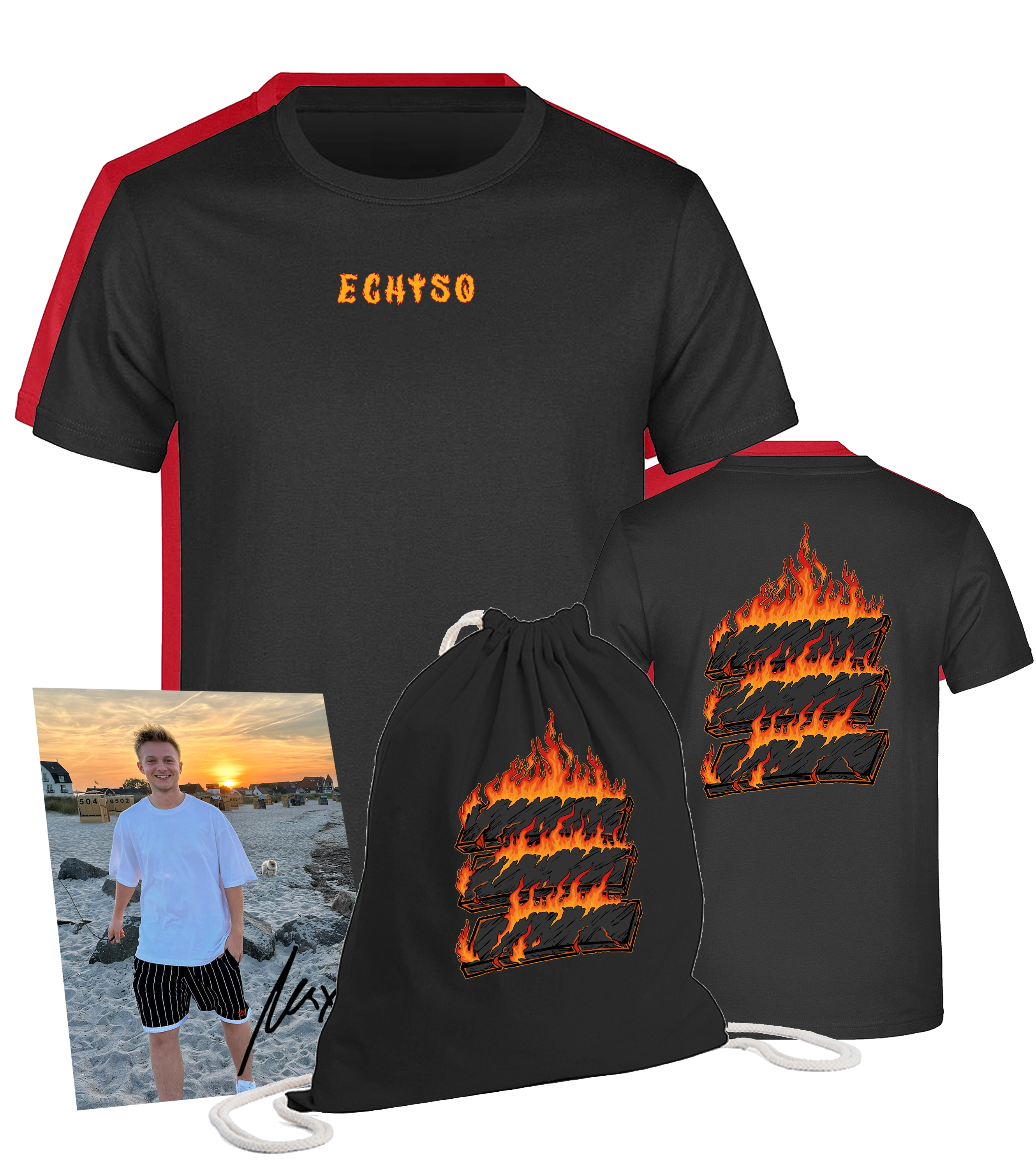 Echtso Bundle - T-Shirt + Turnbeutel + handsignierte Autogrammkarte