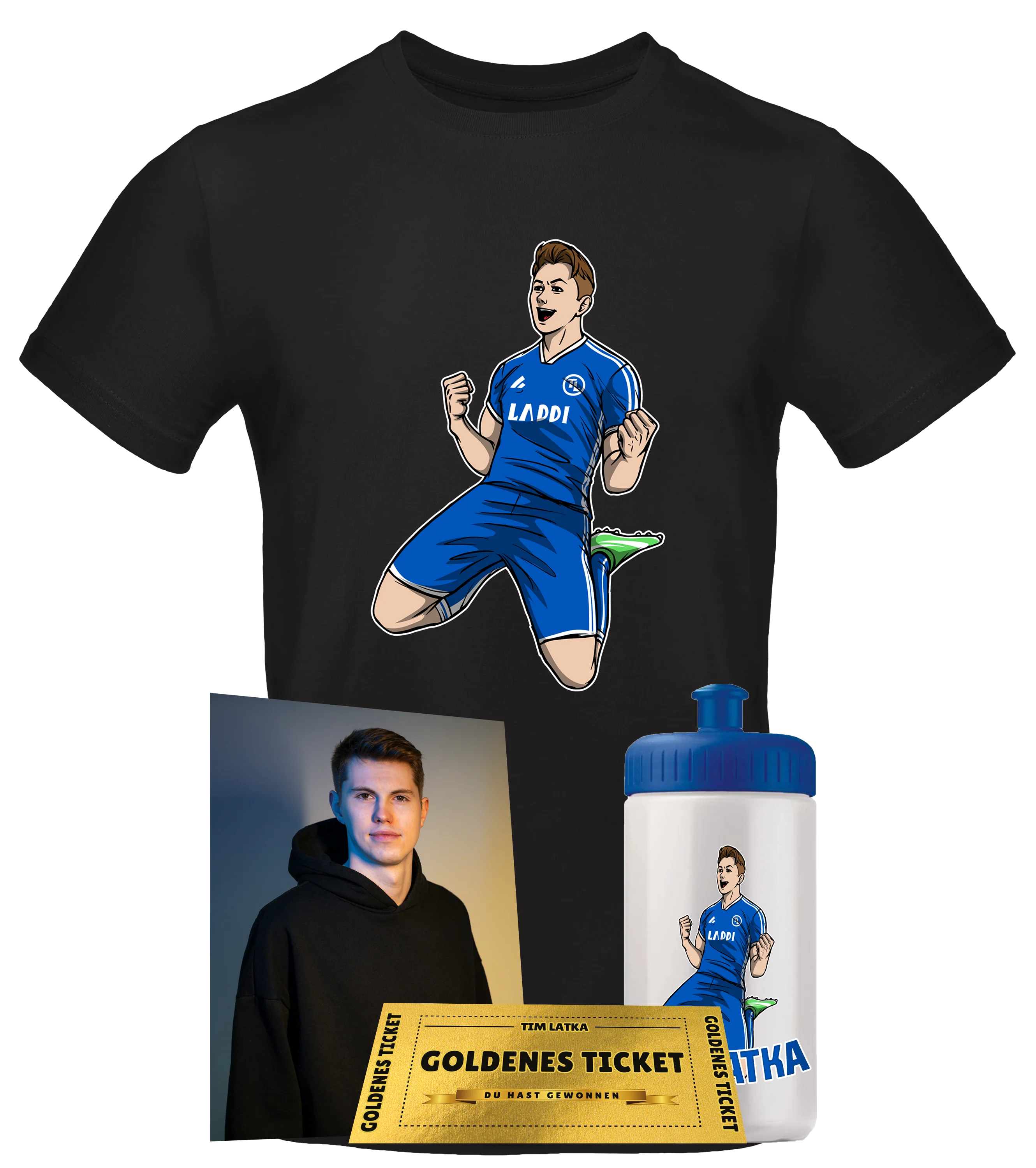 Tim Latka Bundle - T-Shirt + Sportflasche + handsignierte Autogrammkarte