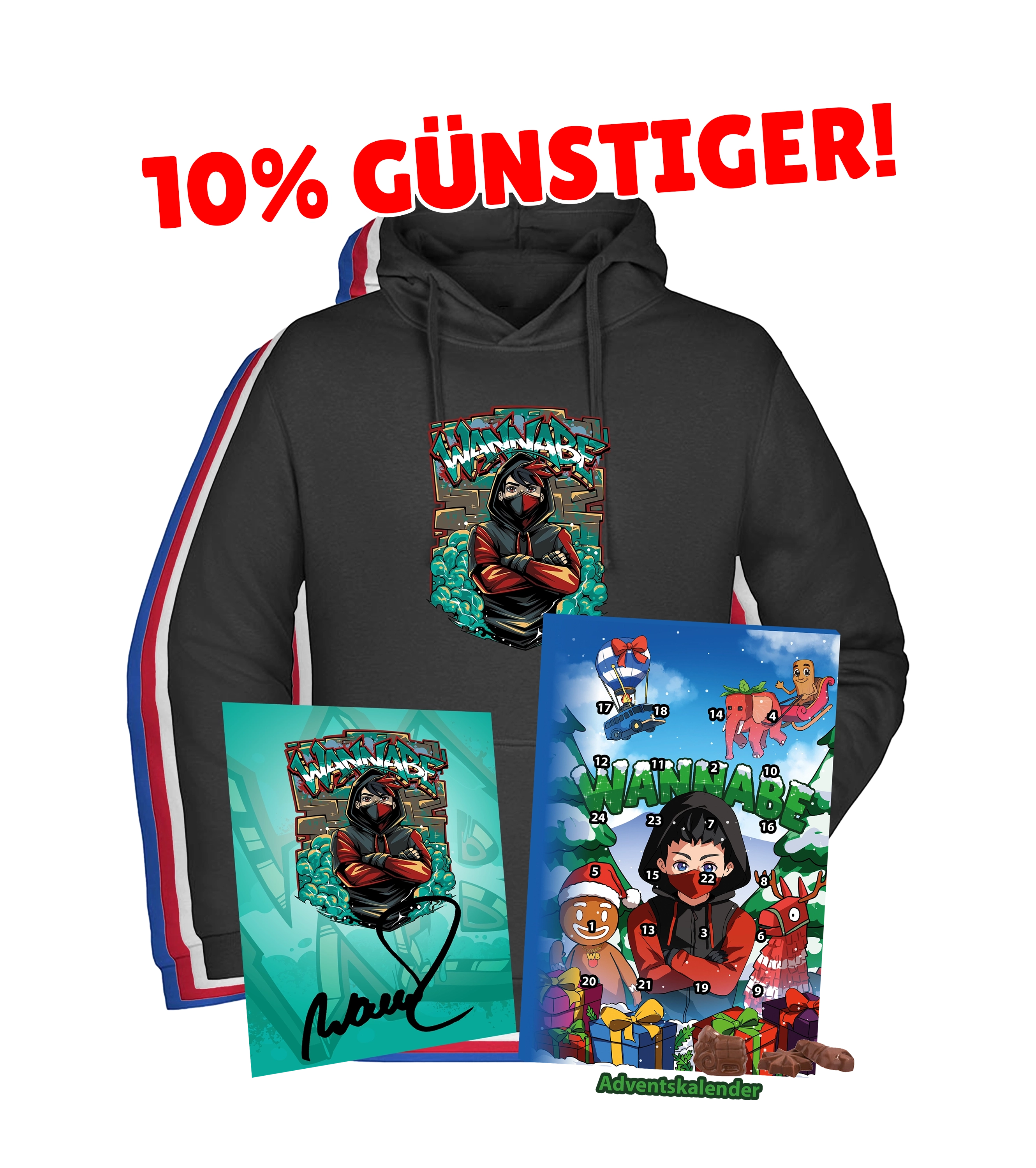 WannaBe BLACK WEEK Bundle - Logo Hoodie + Adventskalender + Autogrammkarte