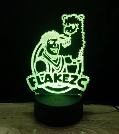 Flakezc 3D-LED-Lampe mit grünem Lichteffekt und Logo-Motiv – auffällige Leuchtdeko für die Community.