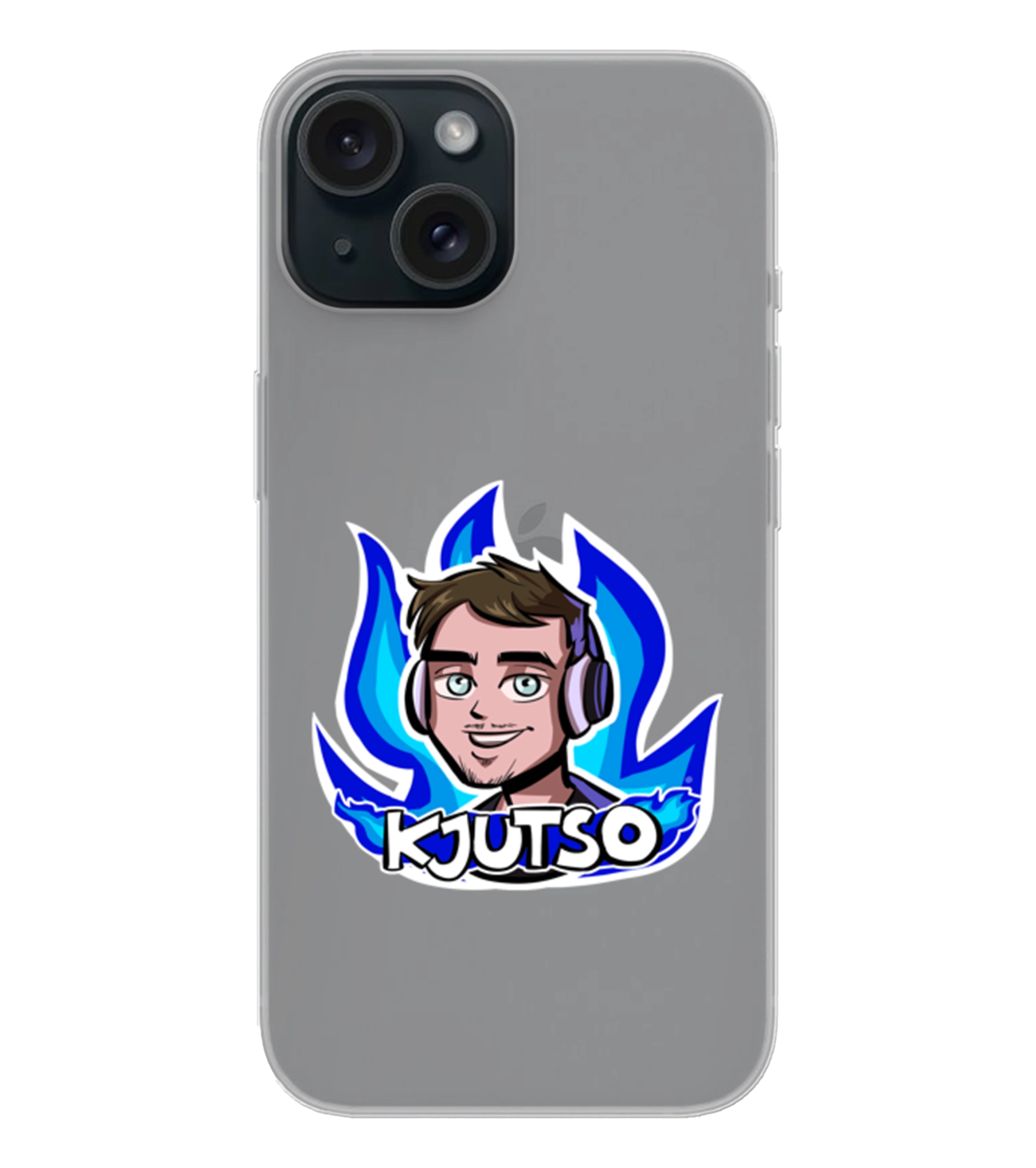 Transparente Smartphone-Hülle mit Kjutso Logo im Cartoon-Style – stylischer Schutz fürs Handy und Must-have für die Community.