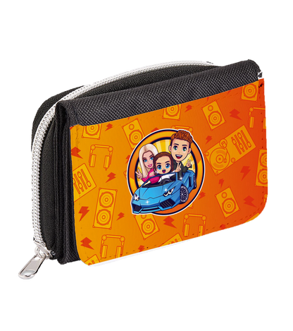 Detailansicht der Leontin Kinder-Geldboerse mit farbenfrohem Motiv und Reissverschluss; ideal fuer Alltag und Fans des YouTubers.