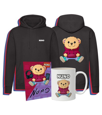 Nuno Fan-Bundle mit Hoodie, Tasse und Autogrammkarte im Bärchen-Design – perfektes Geschenk für echte Supporter.