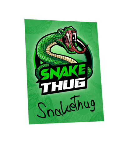 Grüne SnakeThug Autogrammkarte mit Schlangenlogo und Unterschrift – Sammlerstück für echte Fans.